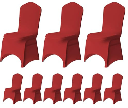 Trimming Shop Chair Cover Wedding Spandex Arched Front Chair Covers Stretch Fabric Removable Washable Protective Universal Slipcovers for Wedding Banquet Christmas Party Hotel Decoration, Red, 10PCS
