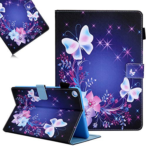 Hülle für Samsung Galaxy Tab A 10,1 Zoll 2019 (SM-T510 / T515), LCHDA Gemalt PU Ledertasche Ultra Dünn Leicht Smart Cover Folio Klapp Ständer Schutzhülle mit Auto Schlaf/Wachen - Bunte Schmetterling
