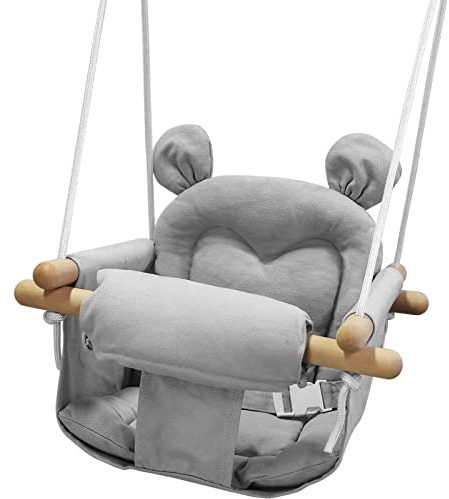 GFU Baby Swing, Canvas Baby Swings for Infants, Secure Baby Swing Outdoor, Toddler Swing for Indoors, Wooden Hanging Baby Swing Seat, Hammock for Tree and Backyard