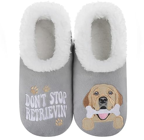 Snoozies Slipper Socks for Women, Fun House Slippers, Soft Sherpa Lining, Cute Animal Slippers|Don't Stop Retrievin'-X-Large