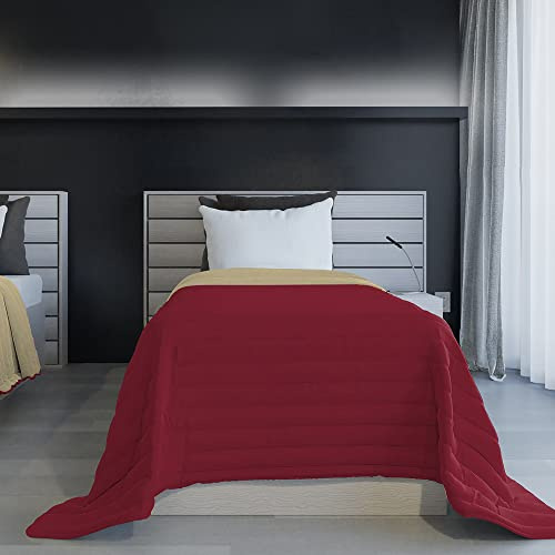 Italian Bed Linen Edredón de Verano ignífugo de Microfibra Bicolor, Burdeos/Crema, 170 x 270 cm