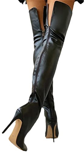 Minetom Damen Winterstiefel Overknee Hohe Stiefel Winter Lange Stiefel Mit Reißverschluss Oberschenkel Hohe Schuhe Stiletto High Heels Lang Boots A Schwarz 40 EU