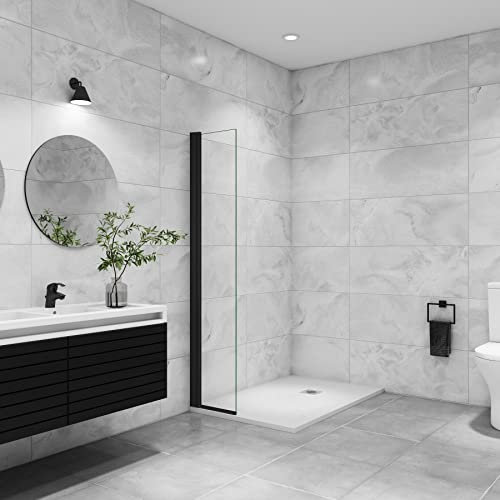 AICA paroi de douche à l'italienne pivotante 35x200cm paroi de douche retour pivotant mural en verre 8mm anticalcaire, profilé en alu Noir mat