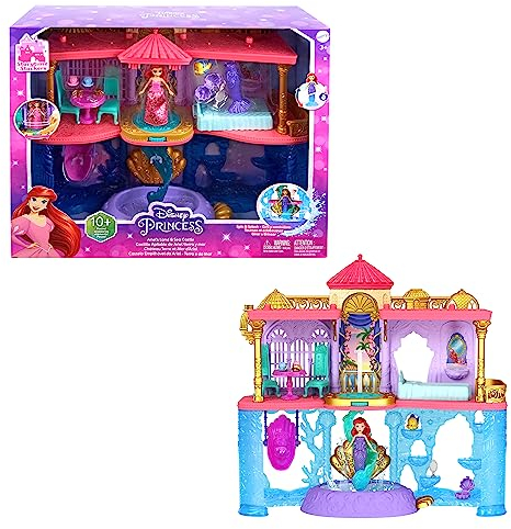 DISNEY Prinzessin Arielle - Land und Meeresschloss im Puppenhaus-Spielset, 31,1 cm hoch, 6 Spielbereiche, Fabius-Figur, Arielle-Puppe mit 2 Moden, stapelbar, für Kinder ab 3 Jahren, HLW95