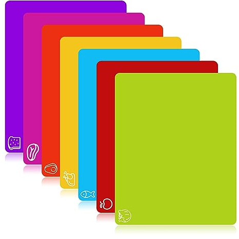 Goodluck 7 Pieces Flexible Cutting Boards, BPA Free Plastic Cutting Boards for Kitchen, Non Slip Cutting Mat for Meat and Vegetables