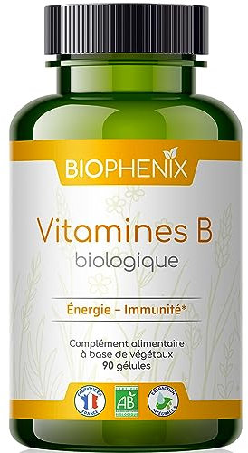 Biophénix Vitamines B biologique 90 gélules - Complément alimentaire BIO 100% naturel à base de végétaux - Vitamines B1, B2, B3, B5, B6, B8, B9 et B12. Energie, vitalité et immunité