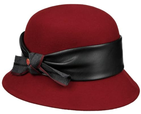 Mayser Susanne Glockenhut 20er Jahre Cloche Wollfilz Ledergarniturband Schleife Handmade Made in EU Damen Herbst Winter dunkelrot One Size