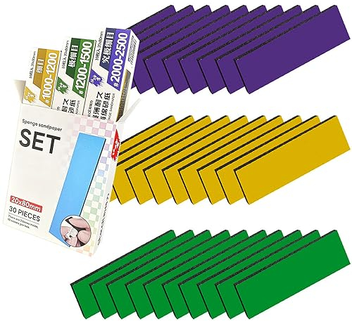 stedi Esponja de Lijado para construcción Modelo Gundam, Herramientas de Modelo de pasatiempo, Bloque de Lijado a Mano, Impermeable, Uso en seco y húmedo, Papel de Lija de Grano 1000 a 2500, 30 Hojas