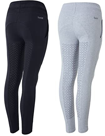 NETPROSHOP Kinder Reitleggings Vollbesatz mit Silikon-Grip mit Pferdemotiv aus Bio Baumwolle, Kindergroesse:150, Farbe:Dunkelblau