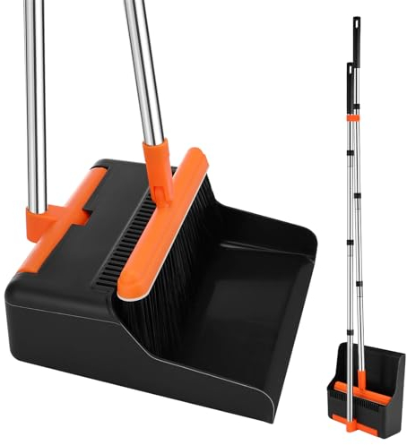 Gowkeey Besen und Kehrschaufel Set, Aufrechter Kehrmaschine und Kehrschaufel Combo, Abnehmbares Besen und Schaufel für die Haushaltsreinigung (Schwarzorange)