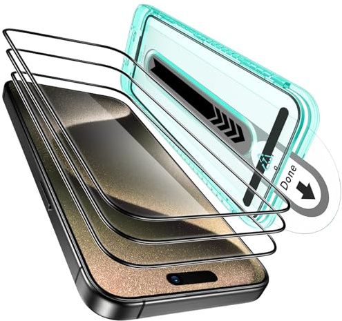 ESR 3 Pack for iPhone 15 Pro Max Screen Protector, [9H Hardness] [Military Grade Shatterproof] Full Coverage Tempered Glass Film with Flawless Fit Tray, HD Clear, Scratch Resistant