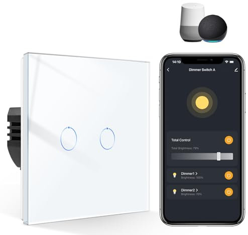 CNBINGO Smart Dimmer Switch for Dimmable LED Light, Voice Control by Alexa, Remote Control by Smart Life App, WiFi Touch Light Switch with Glass Wall Plate, Backlight, Neutral Wire Required