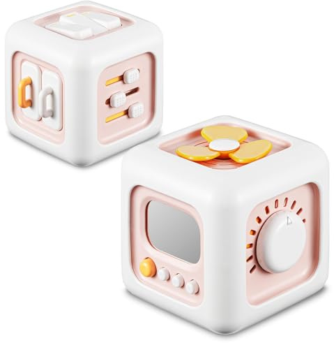 lerrbo Cubo di attività BabyToys per Regali di 1 Anno, Giocattoli Montessori per Bambina, Giocattoli sensoriali da Viaggio per Bambini 1-3, apprendimento di abilità motorie Fini
