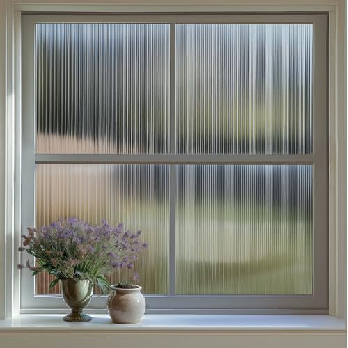 Qualsen Reeded Pellicola per finestre in vetro con motivo decorativo, statica, rimovibile, anti UV, per casa e ufficio (grigio, 30x120 cm)