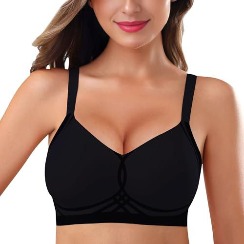 As Fairy Wireless Bra for Women Push Up Full Coverage Seamless Soft Bras with Support Regular and Plus Size (Black,M)