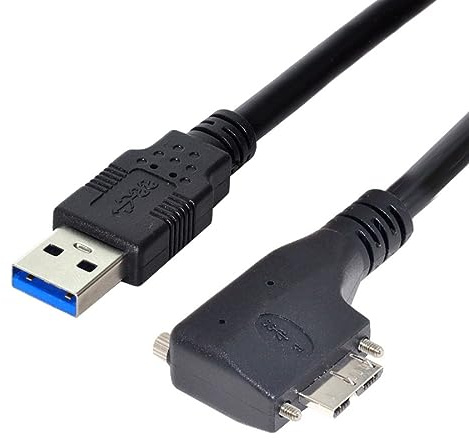 chenyang Cable micro USB 3.0 USB 3.0 macho a conector Micro B macho de 90 grados hacia la izquierda, cable alargador de transferencia de datos con tornillos de placa de montaje, 0,52 m