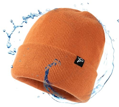 TOP-EX Warme wasserdichte Wintermütze Herren & Damen, Fleece-gefütterte Strickmütze Beanie, Atmungsaktive Outdoor Lauf- & Skimütze, Winddichter Regenschutz, Herrenmütze Orange S/M