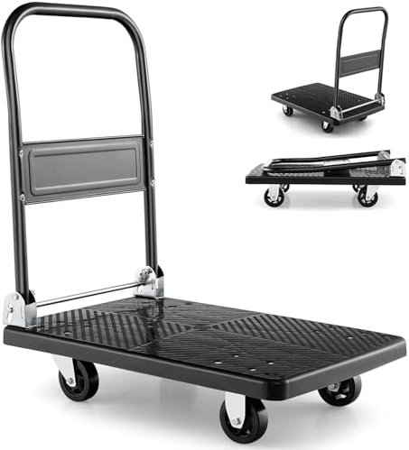 HOMFME Folding Platform Trolley, Heavy Duty Flatbed Platform Truck Dolly with Handle, Moving Push Hand Sack Truck Luggage Cart for Loading and Storage (Black, 72x48x81cm,200kg Capacity)