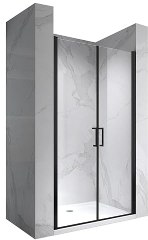Moments of Glass - Puerta de Ducha Lara 83-86x195 cm, Abatible, Cristal Seguridad 6mm, Negro Mate