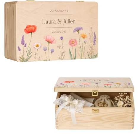 Maverton Scatola Regalo per Ricordi Personalizzata - Regalo Sposi - Scatole Portaoggetti in Legno di Pino Naturale - Regali Anniversario Matrimonio - per Coppia per Lettere Foto o Ricordi