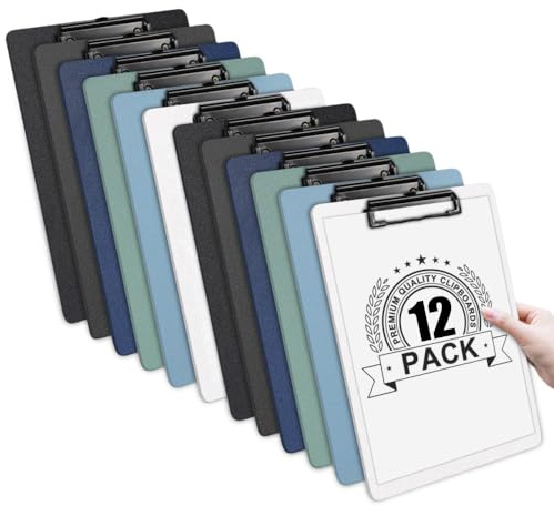 Clipboards - A4 - Plastic - 12 Pack, Offshifter Writing Clip Boards with Heavy Duty Clips, Sturdy and Durable, Multi-Pack of Clipboards to Enhance the Writing Experience