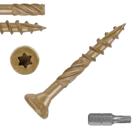Ranstac #8 x 1-1/4 Deck Screws Star Drive Flat Head Screws Carbon Steel Rust Resistant Epoxy Coated Exterior Wood Screws 100pcs HS/ZGLS-13