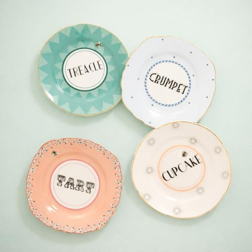 YVONNE ELLEN Cheeky Tea Plates Set of 4, Bone China Small Side Plates for Dessert, Cake & Salad, Decorative Kitchen Tableware, Hand Wash & Not Microwave Safe, Colourful Breakfast & Dinner Plate 16cm