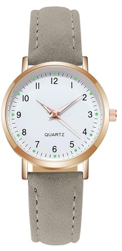 AOOSU Women's Leather Quartz Watch, Frosted Leather Strap Ladies Watches, Analog Quartz with Watches Night Light Dial, 3 Hand Quartz Watch, Premium Fashion Wrist Watch for Women Ladies Girls(Gray)