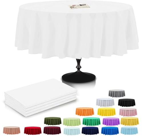 4-pack vit bordsduk i plast, fest för runda bord, 213 cm stora dekorativa pappersdukar för fester, engångsbruk, vita festdekorationer bordsskydd för picknick, babyshower, födelsedag, jul