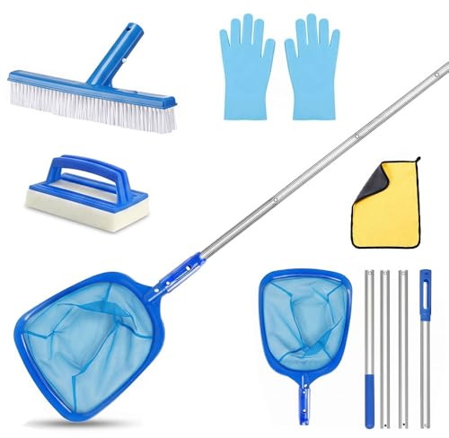 Yi'antai Retino per Piscina con Aste Telescopiche, Asta Telescopica 188cm, Retino per Piscina Maglia Fine con Spazzola Piscina Pulizia, Kit Pulizia Piscina per Piscina, Spa, Stagni (Blu B)