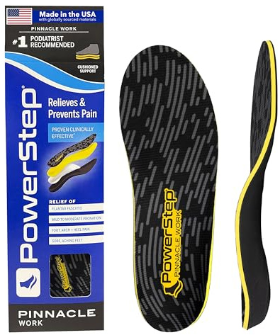 PowerStep Pinnacle Work Insoles, Work Boot Arch Support, Plantar Fasciitis Relief, Pronation, Arch Support Shoe Inserts, Orthotic for Men and Women, Made in the USA (Men's 11-11.5)