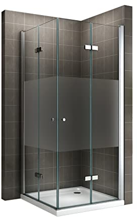 i-flair Duschkabine EMMA mit Falttüren 95x95 cm (Links x Rechts) Höhe: 190cm, Eckduschkabine Falttürkabine aus teilsatiniertem 6mm NANO ESG Sicherheitsglas - DK99