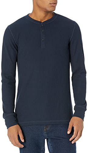 Amazon Essentials Herren Langärmeliges Waffel-Henley, Schmale Passform, Marineblau, L