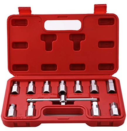 HERIS 12pcs Drain Plug Key Socket Set Axle Oil Sump Spanner 3/8 Drive Cars Vans Bikes