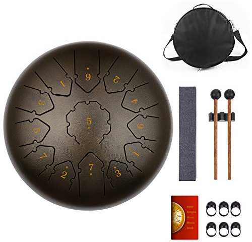 KUDOUT Tongue Drum-drum Instrument 13 tons 12 Pouces-drum instrument-handpan instrument idéal pour la méditation,le yoga,Performances,éducation Musicale,livré avec le sac,des maillets et des médiators