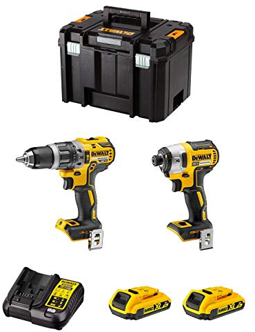 DeWALT Kit DWK211 (Trapano a Percussione DCD796 + Avvitatore ad Impulsi DCF887 + 2 Batterie 2,0 Ah + Caricabatterie + TSTAK VI)