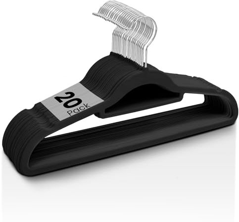 Sasha Morel 20 Pack Velvet Coat Hangers – Non Slip Velvet Hangers for Clothes, Space Saving Adult Hangers with Tie Organizer & Swivel Hooks – Clothes Hangers Wardrobe Storage - Black