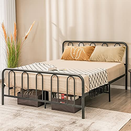 COSTWAY Telaio da Letto in Metallo, Struttura Letto con Testiera e Pediera, Letto a Piattaforma con Doghe in Acciaio, Carico Massimo 300kg, Nero (200cm x 160cm)