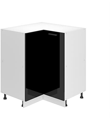 Belini Unterschrank Küche, Küchenunterschrank 90 cm Breite. SNP Küchenunterschrank ohne Arbeitsplatte. Eckschrank Küche mit 1 Tür, Schwarz Hochglanz
