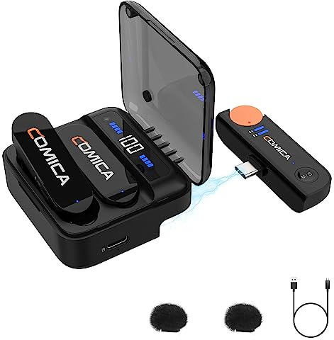 COMICA Vimo S UC Mikrofon Kabellos für iPhone, Lavalier Mikrofon Wireless mit Rauschunterdrückung, 5 Stunden Akkulaufzeit, 656' Reichweite, Wireless Microphone für Vlog,Live Stream, YouTube.(USB-C)