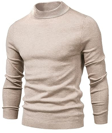Cooleep Pull Homme Hiver Chaud Basique sous Pull Col Roulé pour Homme Slim Fit Maille Beige L