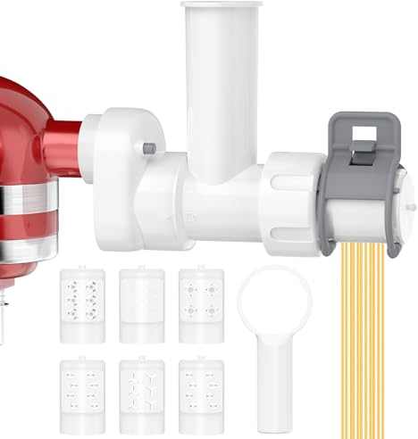 6-i-1 pastamaskiner tillbehör för KitchenAid stativblandare med 6 olika former pastautlopp och rengöringsborste, hållbara elektriska pastapressfästen för kökshjälpstillbehör, diskmaskinssäkra