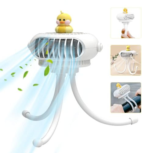 Gobesty Ventilador para cochecito, ventilador de escritorio de pulpo, ventilador USB recargable, trípode flexible de rotación de 360°, ventilador de refrigeración de escritorio de mano para asiento de