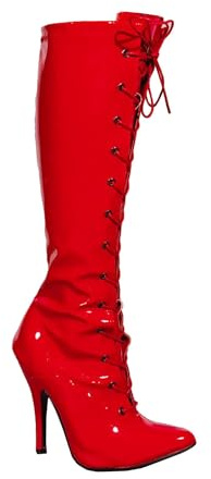 Bismaa® Women's Knee High Stiletto Heel Boots, Ladies Lace up High Heel Pointed Toe Party Long Shoes Boot With Side Zip Closure Red Patent, 9uk