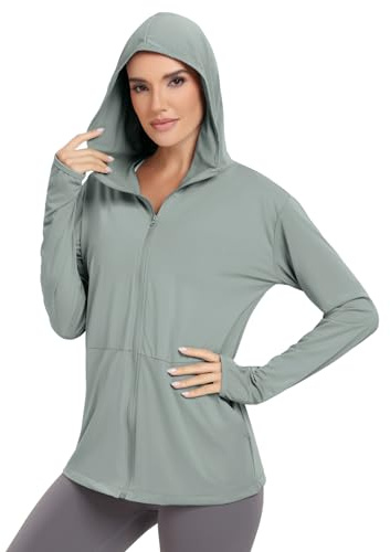 VUTRU Veste athlétique légère UPF 50+ pour femme - Protection solaire - Manches longues - Fermeture éclair intégrale - Veste à capuche d'extérieur, gris, Large