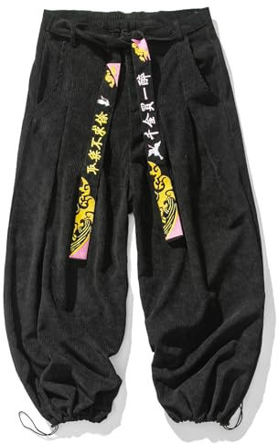 GURUNVANI Pantalon cargo vintage en velours côtelé avec cordon de serrage pour homme