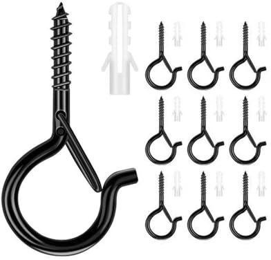 TPZORJX Lot de 10 crochets à vis en acier inoxydable noir – Crochets à visser, crochets de plafond, vis à crochet pour suspendre des plantes en pot et des guirlandes lumineuses en extérieur (noir)