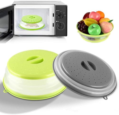 2 Stück Mikrowellendeckelmikrowellen Abdeckung, Mikrowellenhaube 21.7cm, Microwellenabdeckungen, Abdeckhaube Mikrowelle, Auch Als Filterkorb Mit Dampflöchern (Grün + Grau)