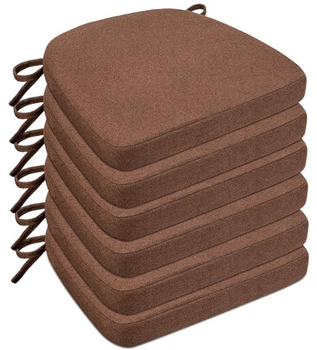 Sunsleek Set di 6 cuscini per sedia a forma di D con fodera rimovibile e lavabile, con clip per cucina, sala da pranzo interna, sedie da terrazza 43,2 x 40,6 cm, colore marrone