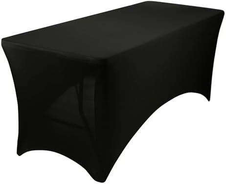 Harbour Housewares Rectangular Spandex Fitted Tablecloth - 6ft (180cm) - Black - 1x Elasticated Stretchy Outdoor Garden Folding Display Party Dining Trestle Table Cloth Cover with Stretch
